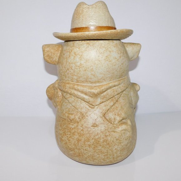 Vintage 60sTreasure Craft 12" Ceramic Farmer Pig Cookie Jar Tan Brown - Picture 6 of 14